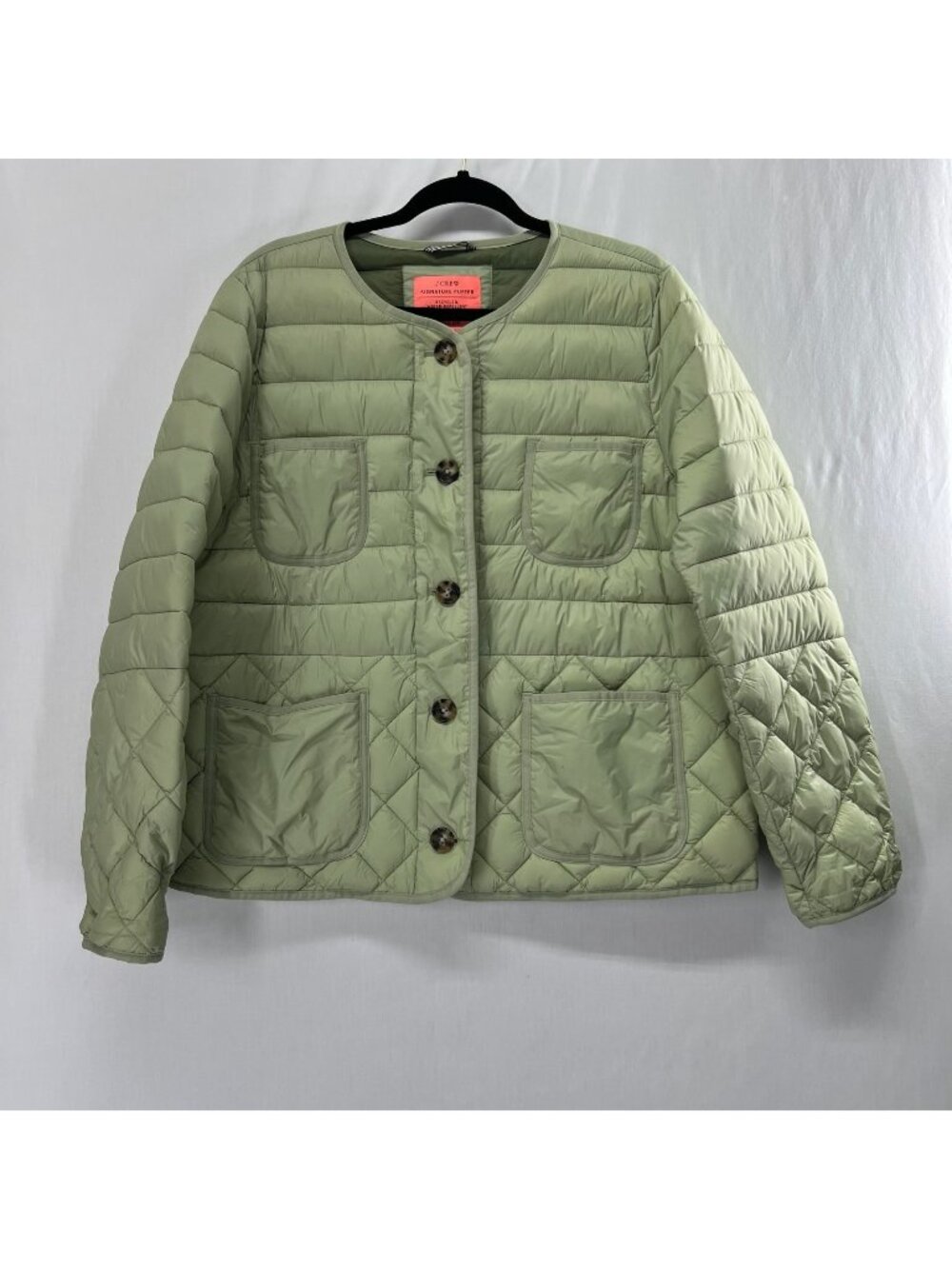 J.Crew Quilted Puffer Lady Jacket Size XL PrimaLoft Liner Coat Lightweight Green